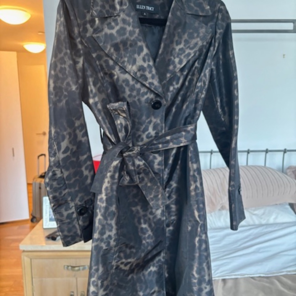 Fabulous EllenTracy animal print full length rain coat